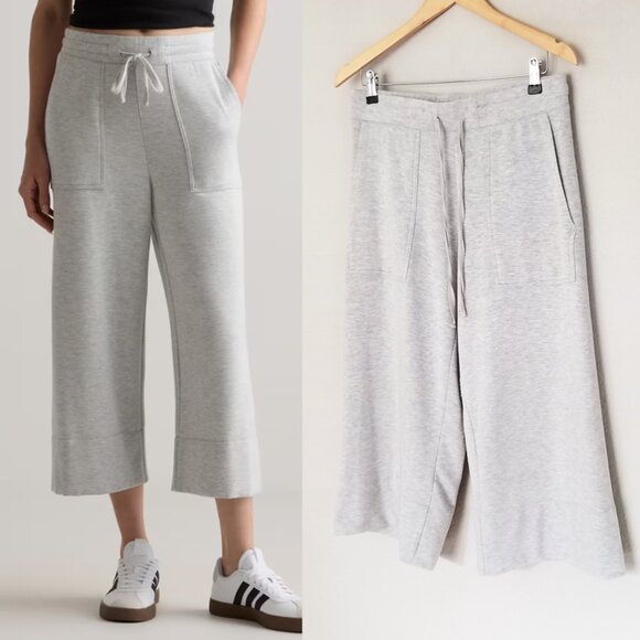 Quince SuperSoft Fleece Cropped Wide Leg Pants M Heather Gray Lounge Cozy Comfy - Picture 5 of 16